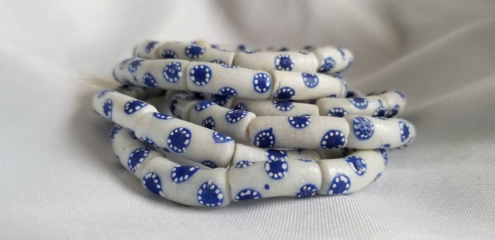 White and blue handpainted krobo beads