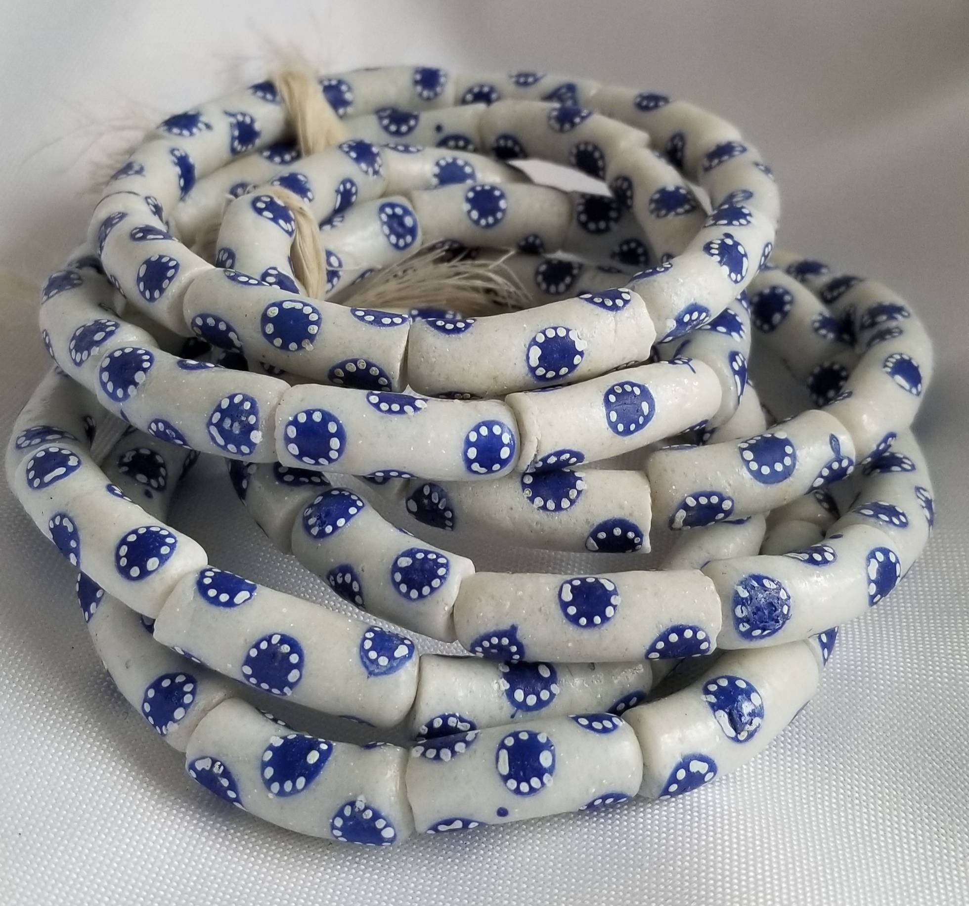 White and blue handpainted krobo beads