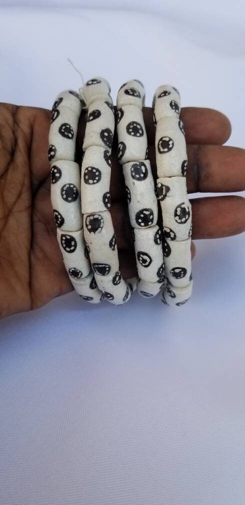 10 pieces of black and white Krobo beads