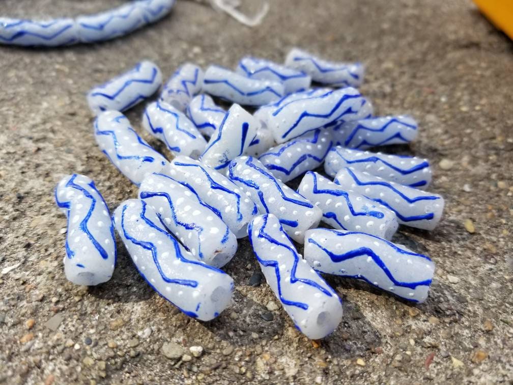 Clear blue African Krobo glass beads