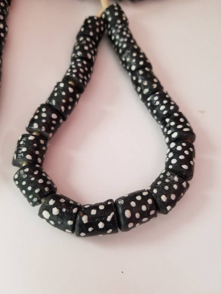 Black and White Polka dot Krobo beads