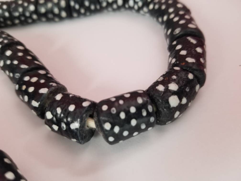 Black and White Polka dot Krobo beads