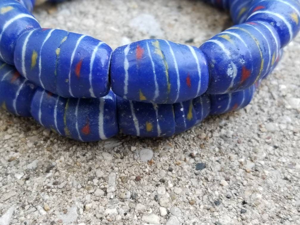 12 Blue African Hand-painted Beads, African Beads