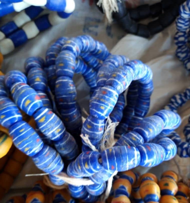 12 Blue African Hand-painted Beads, African Beads