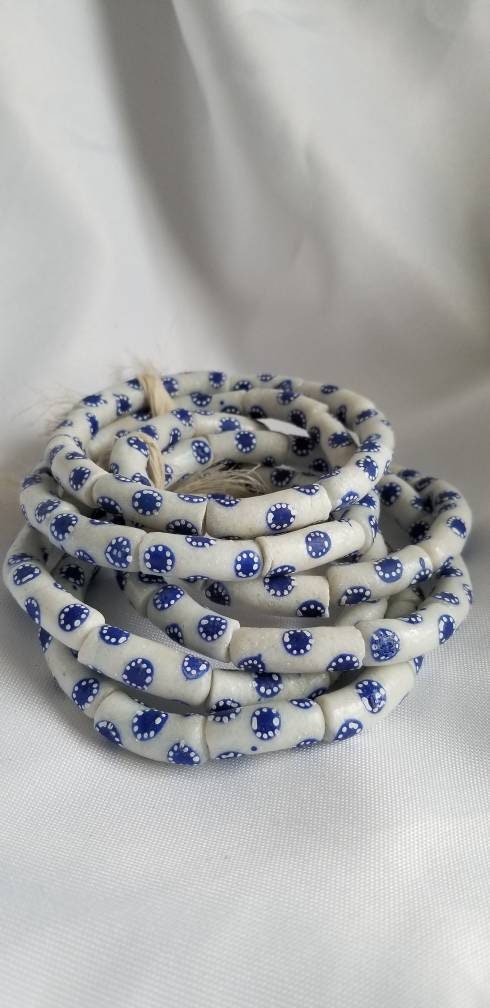 White and blue handpainted krobo beads