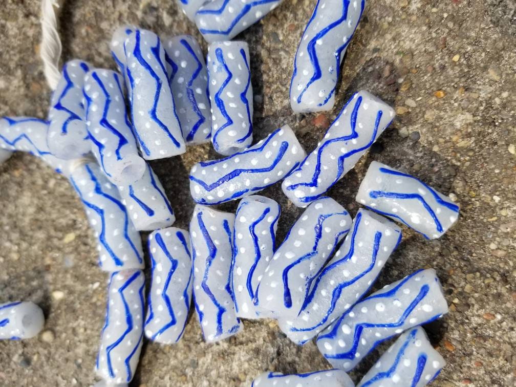 Clear blue African Krobo glass beads