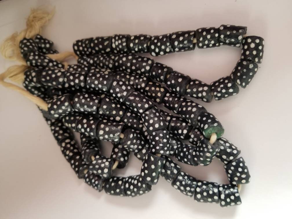 Black and White Polka dot Krobo beads