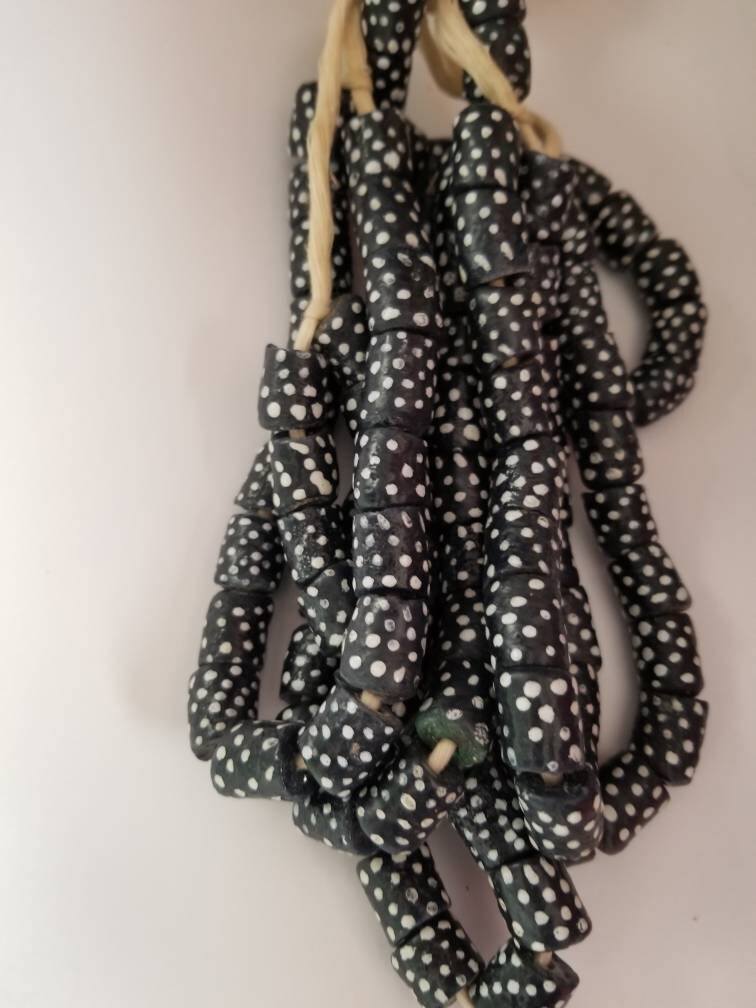 Black and White Polka dot Krobo beads