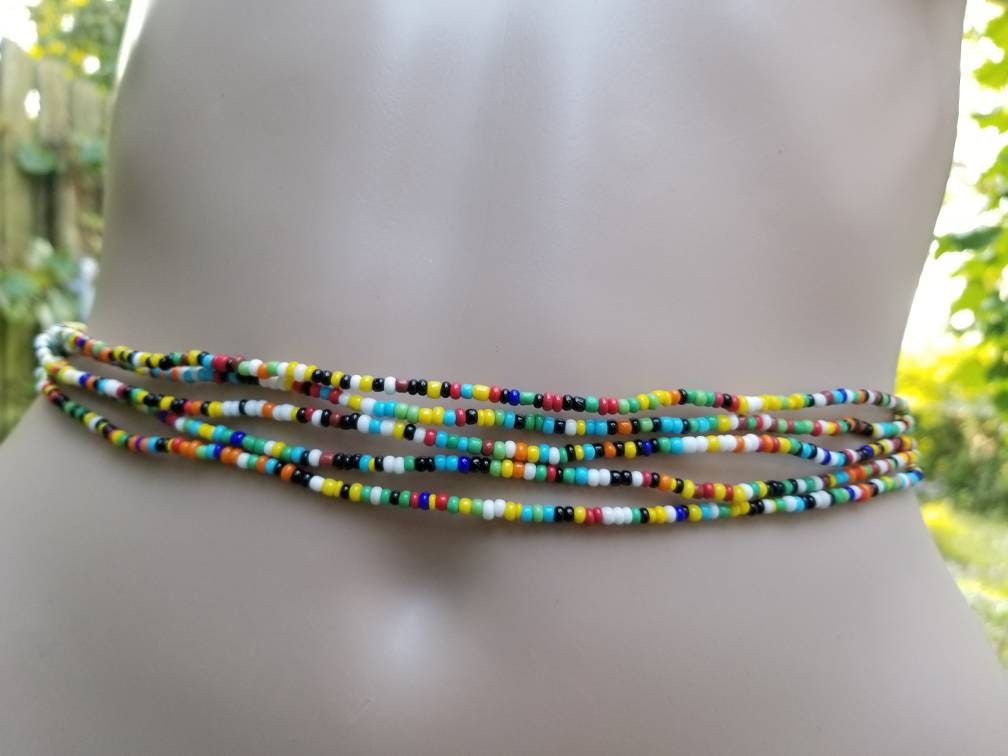 Multicolored Tie on African Waist Beads, Belly Chain