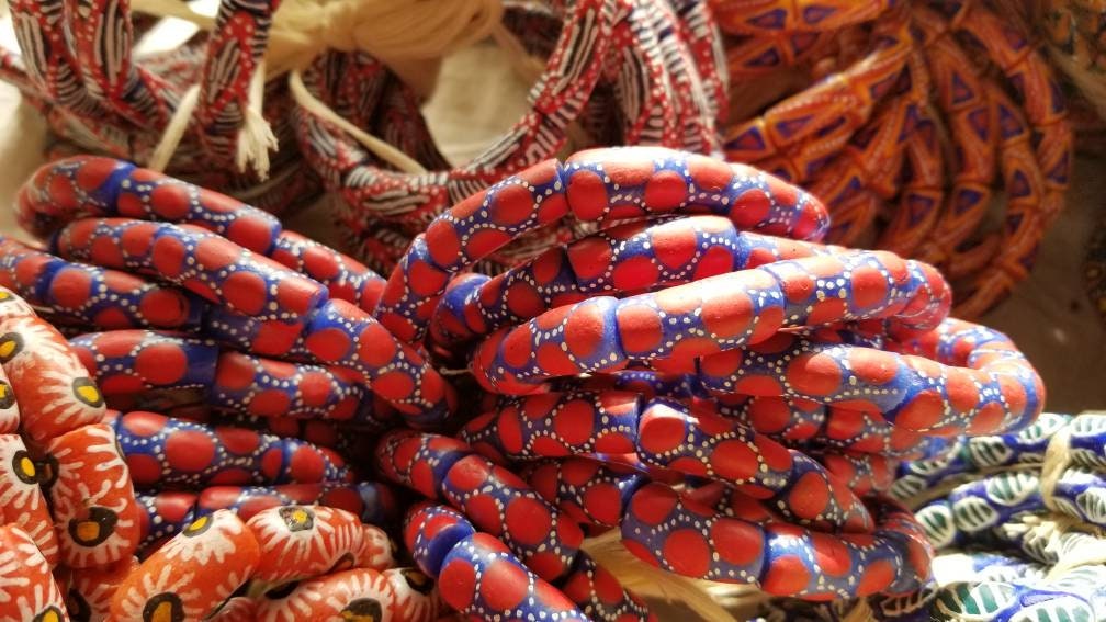 10 Red dotted Hand printed of African beads