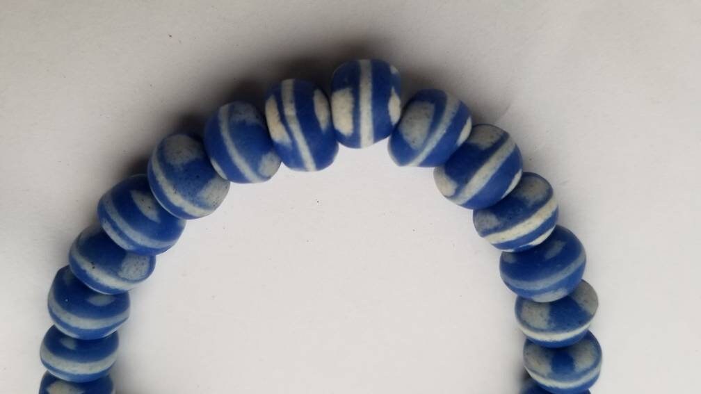 26 Round Blue African Glass Beads, Krobo Glass Beads