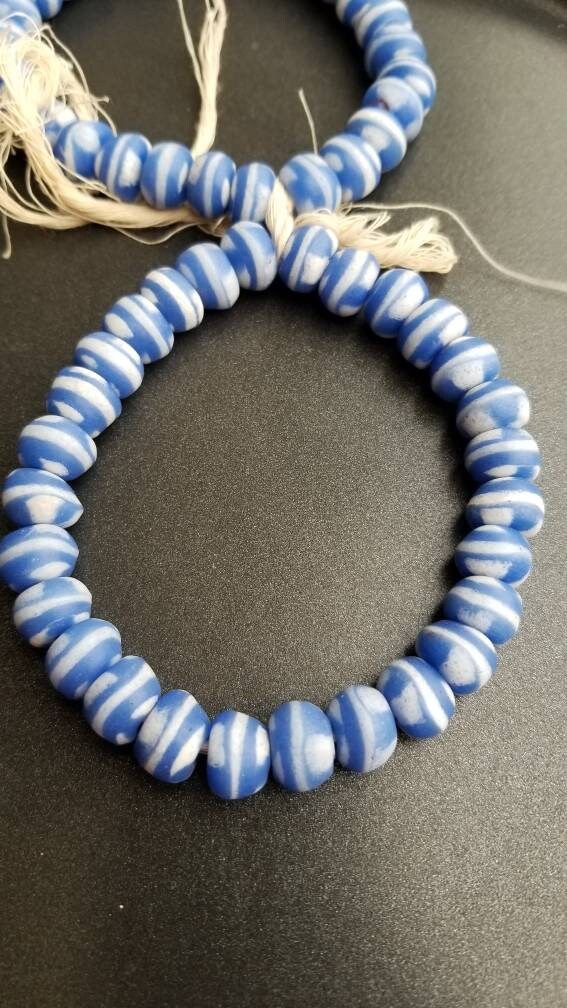 26 Round Blue African Glass Beads, Krobo Glass Beads