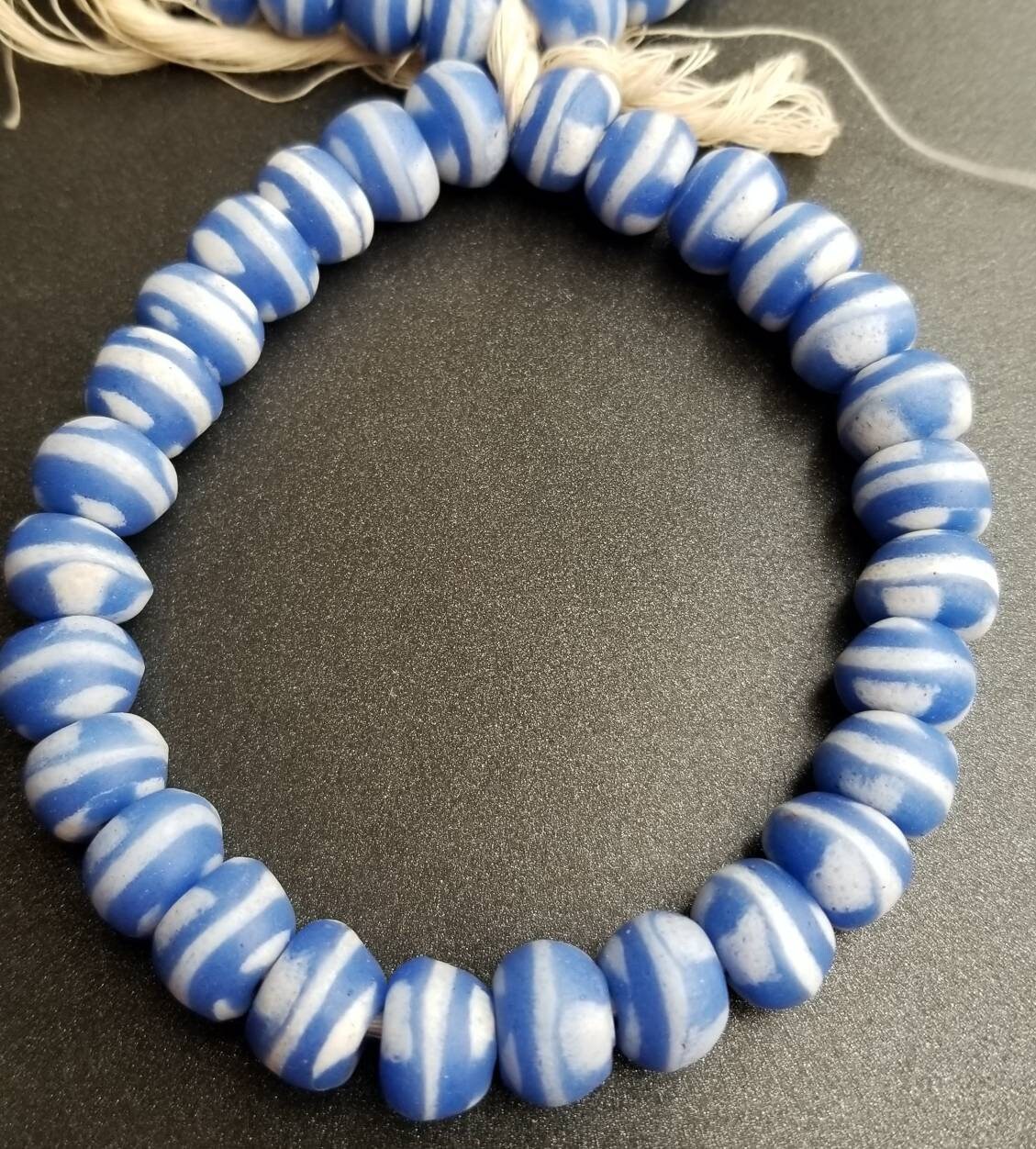 26 Round Blue African Glass Beads, Krobo Glass Beads