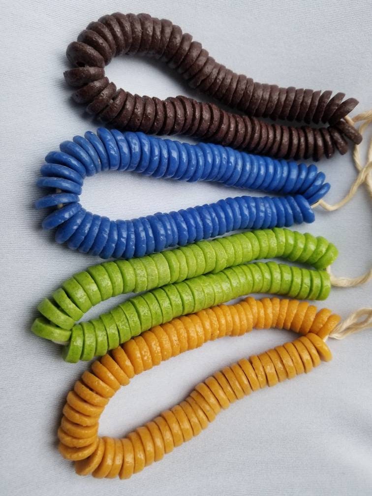 African spacer medium disk beads. 50-70 pieces of Krobo Glass beads