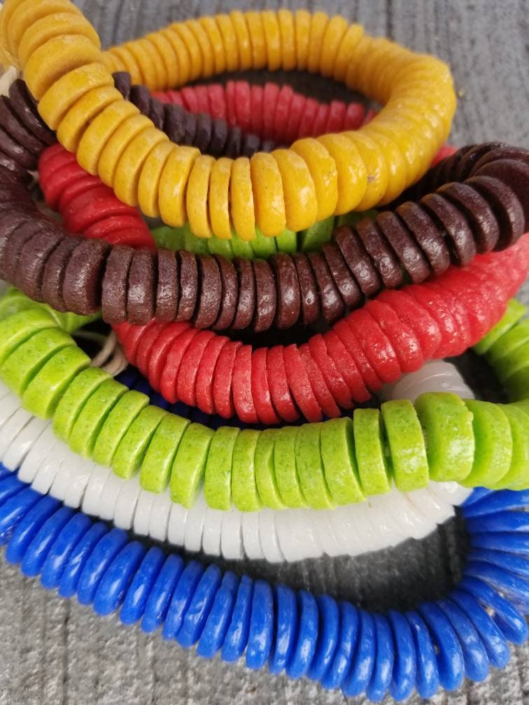 African spacer medium disk beads. 50-70 pieces of Krobo Glass beads