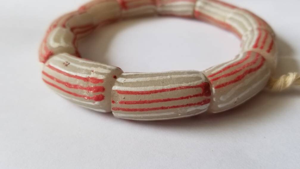 Large Krobo Powdered Glass Beads, 11 African Beads