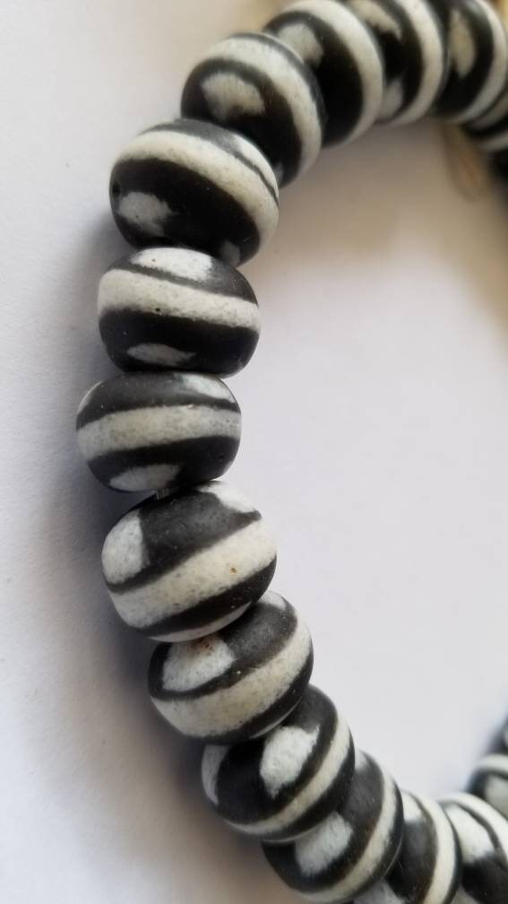 26 Round Black African Glass Beads, Krobo Glass Beads