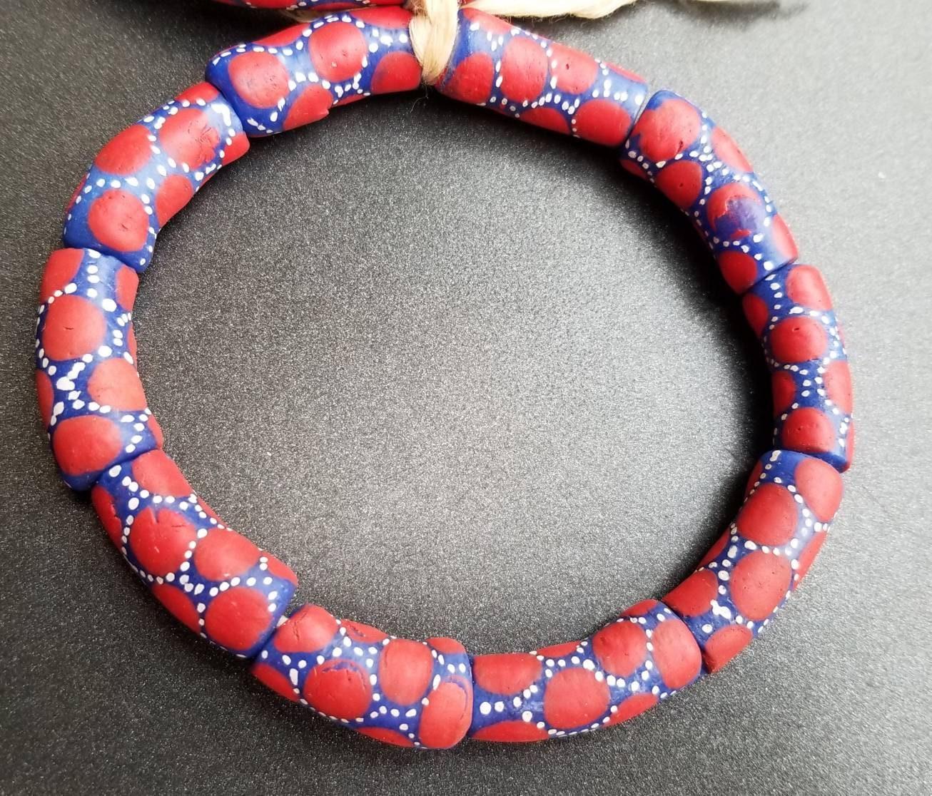 10 Red dotted Hand printed of African beads