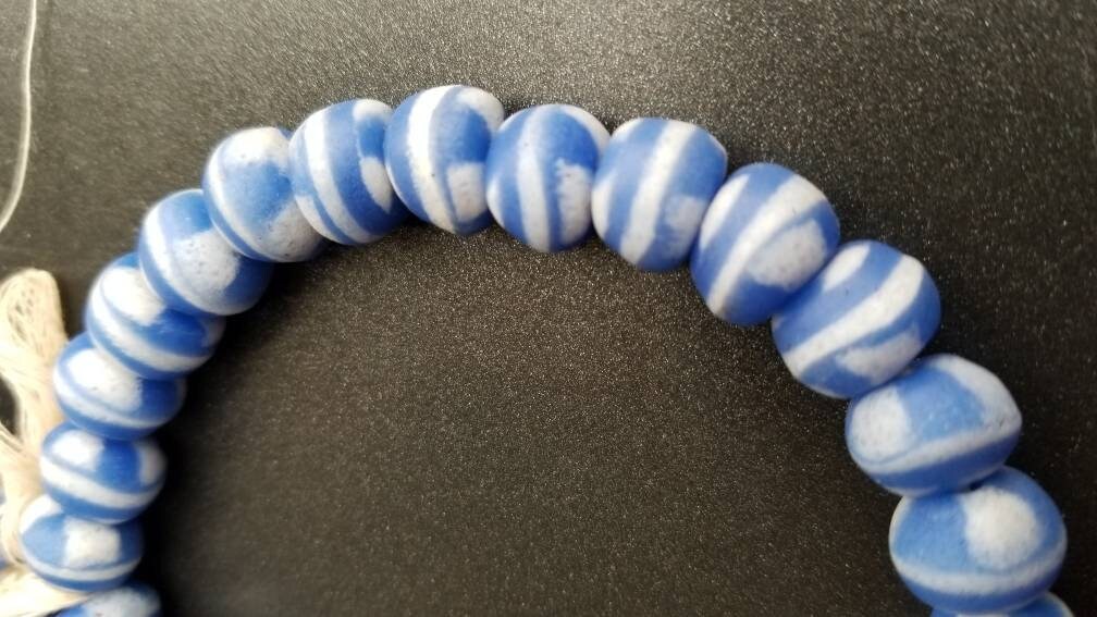 26 Round Blue African Glass Beads, Krobo Glass Beads