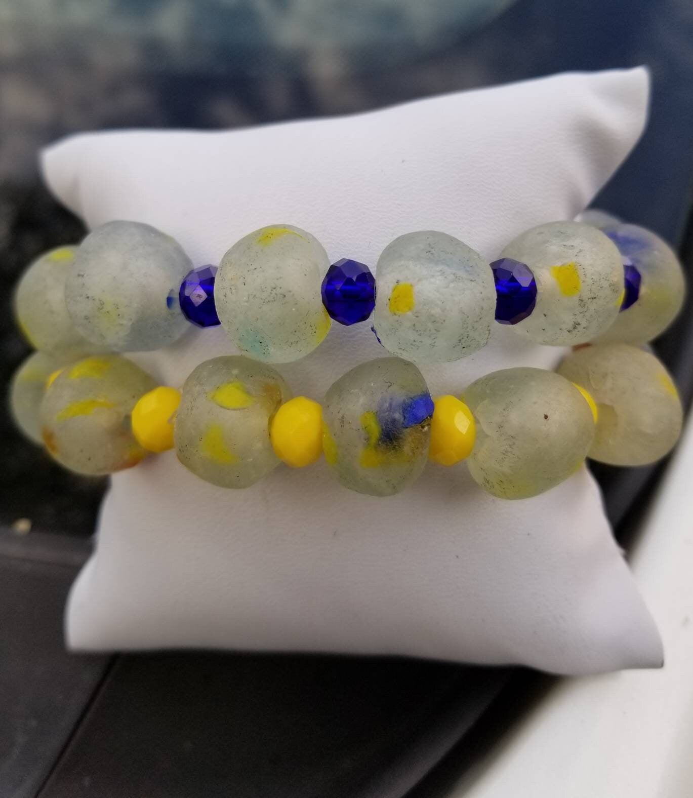 Recycled Crystal Glass Bracelet, Tribal Bead Bracelet