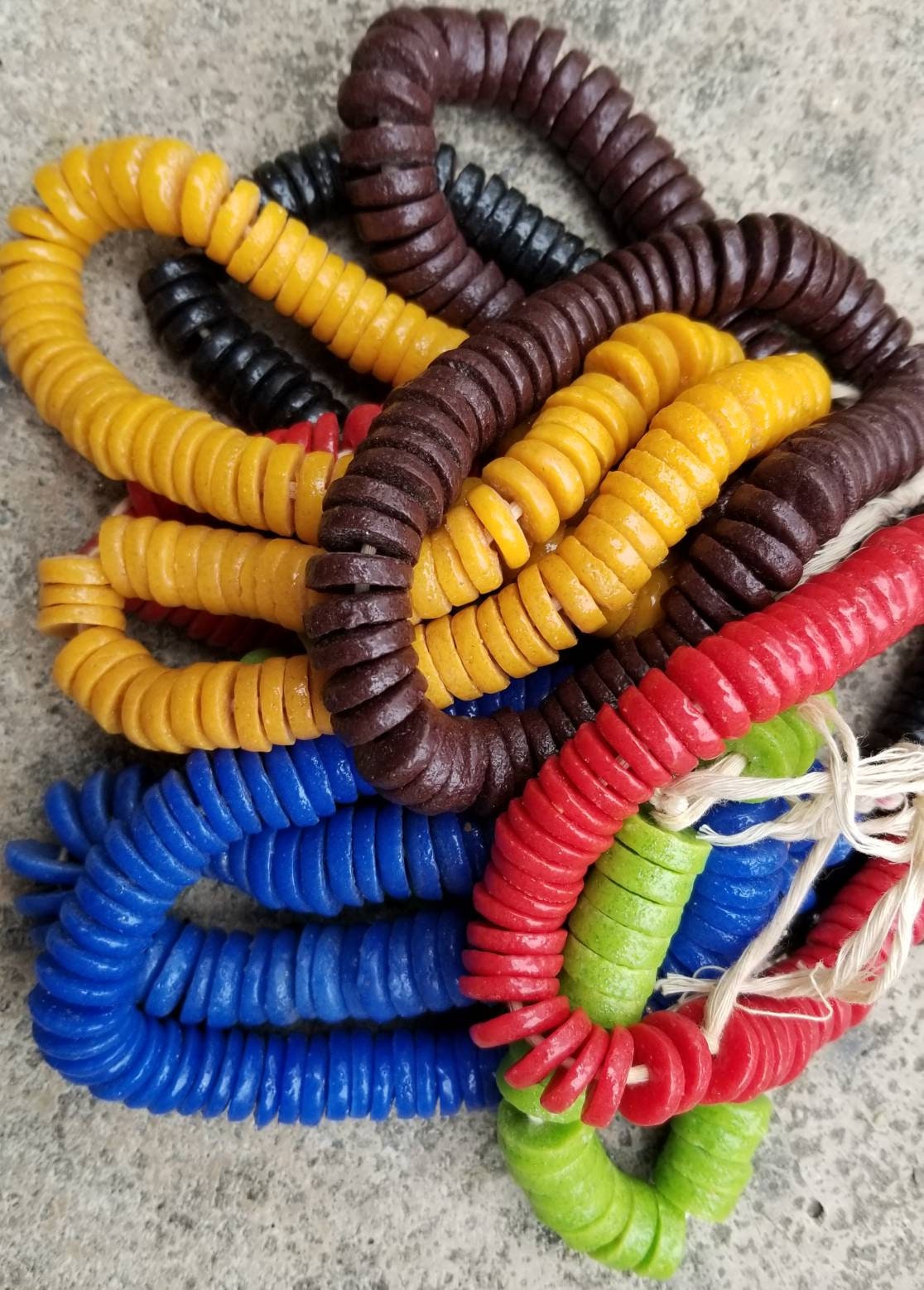 African spacer medium disk beads. 50-70 pieces of Krobo Glass beads