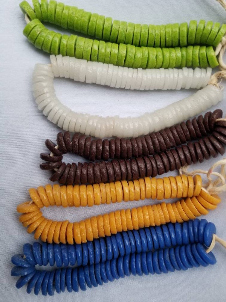 African spacer medium disk beads. 50-70 pieces of Krobo Glass beads