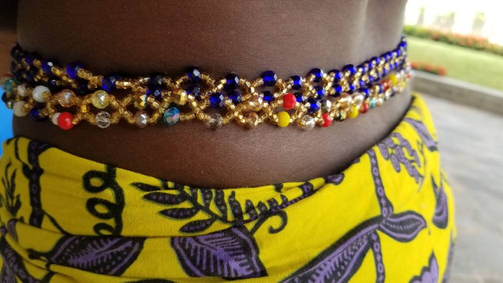 Woven Rondelle Crystal Waist Bead, Belly Chain