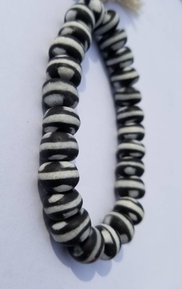 26 Round Black African Glass Beads, Krobo Glass Beads