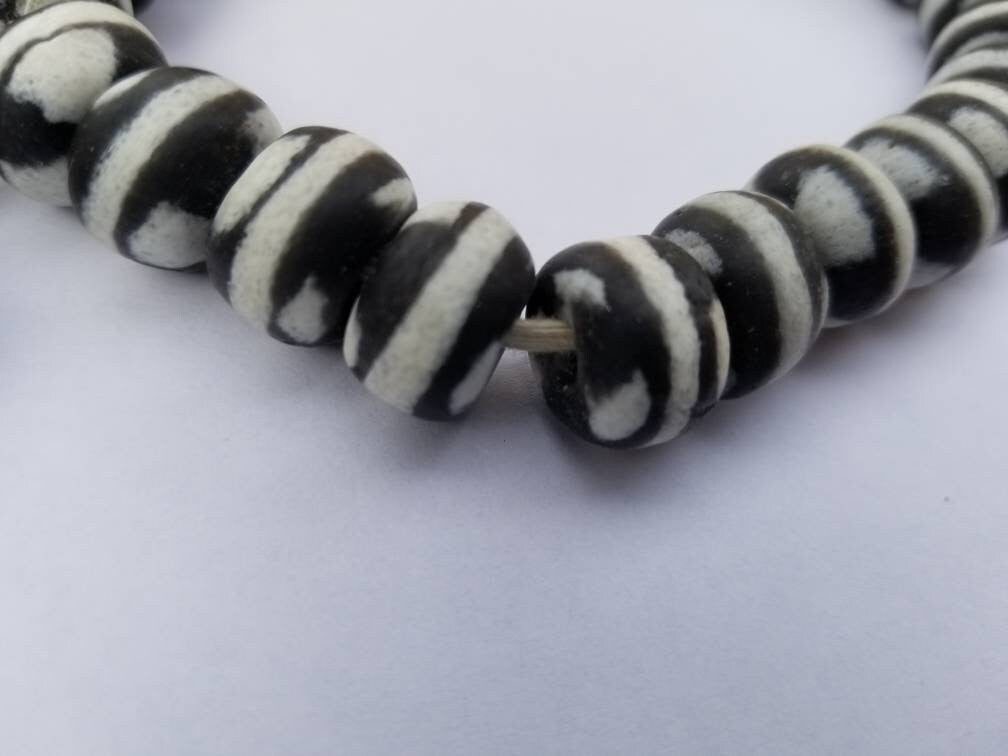 26 Round Black African Glass Beads, Krobo Glass Beads