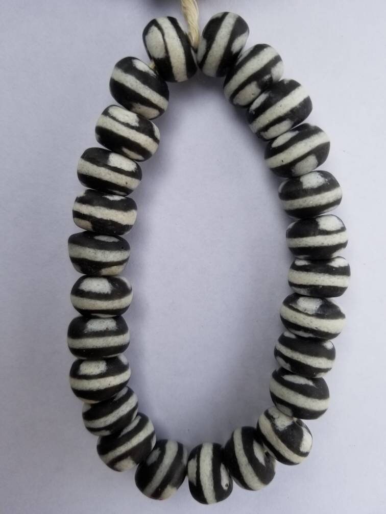 26 Round Black African Glass Beads, Krobo Glass Beads