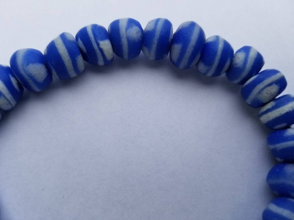 26 Round Blue African Glass Beads, Krobo Glass Beads