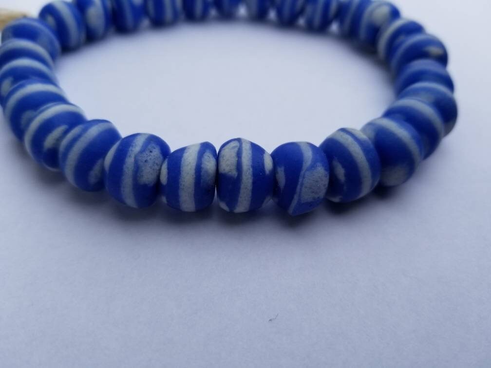 26 Round Blue African Glass Beads, Krobo Glass Beads