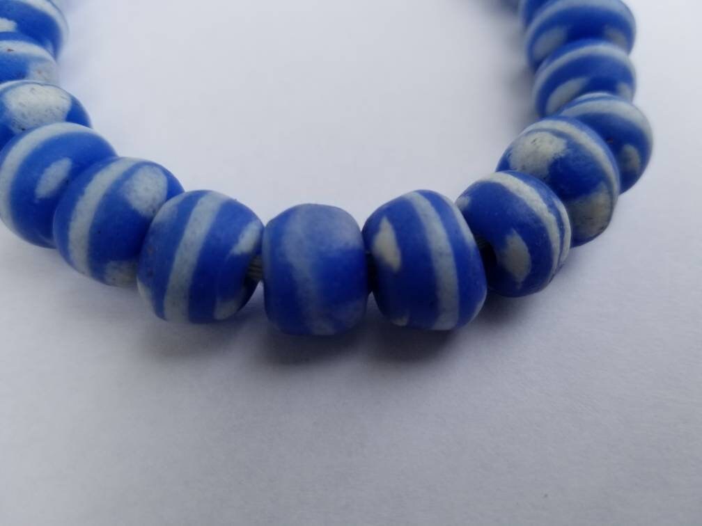 26 Round Blue African Glass Beads, Krobo Glass Beads