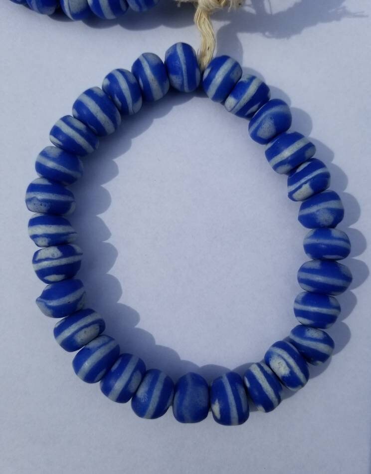 26 Round Blue African Glass Beads, Krobo Glass Beads