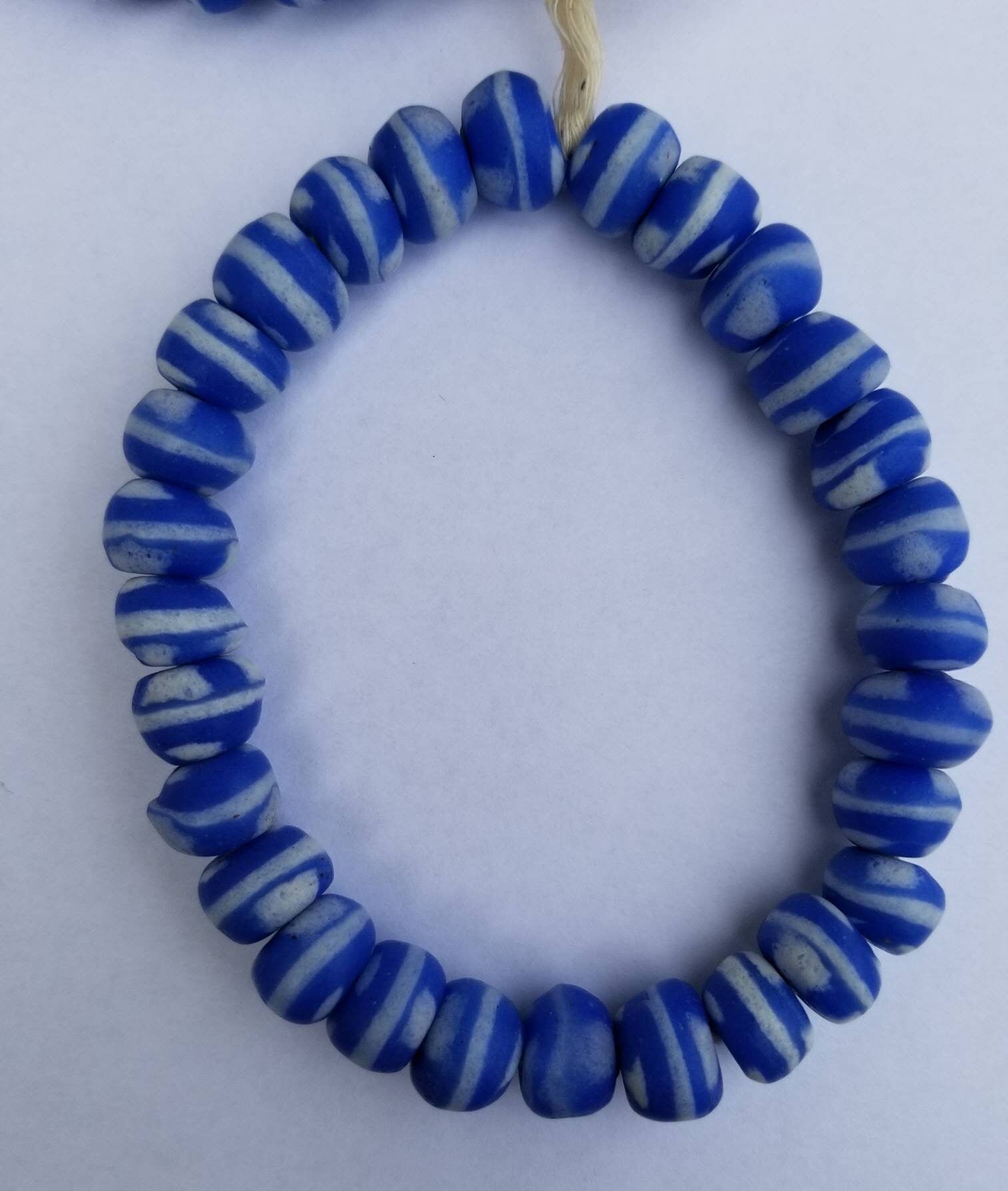 26 Round Blue African Glass Beads, Krobo Glass Beads