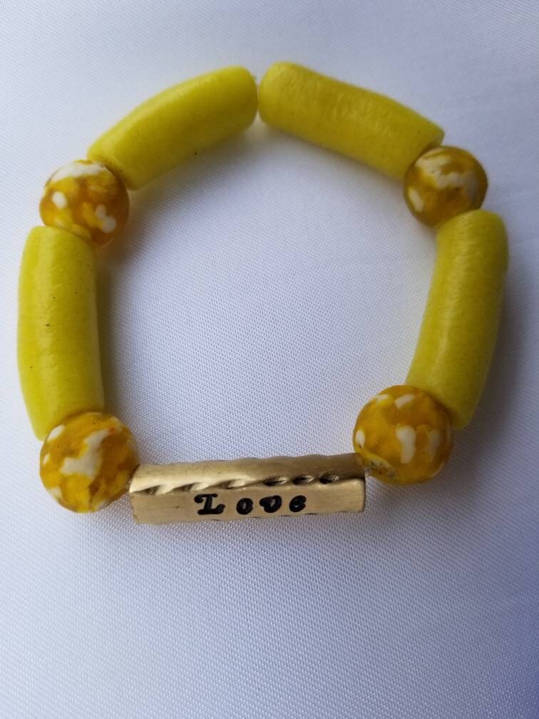 African Recycled Glass Brass Bracelet, Handmade Jewelry