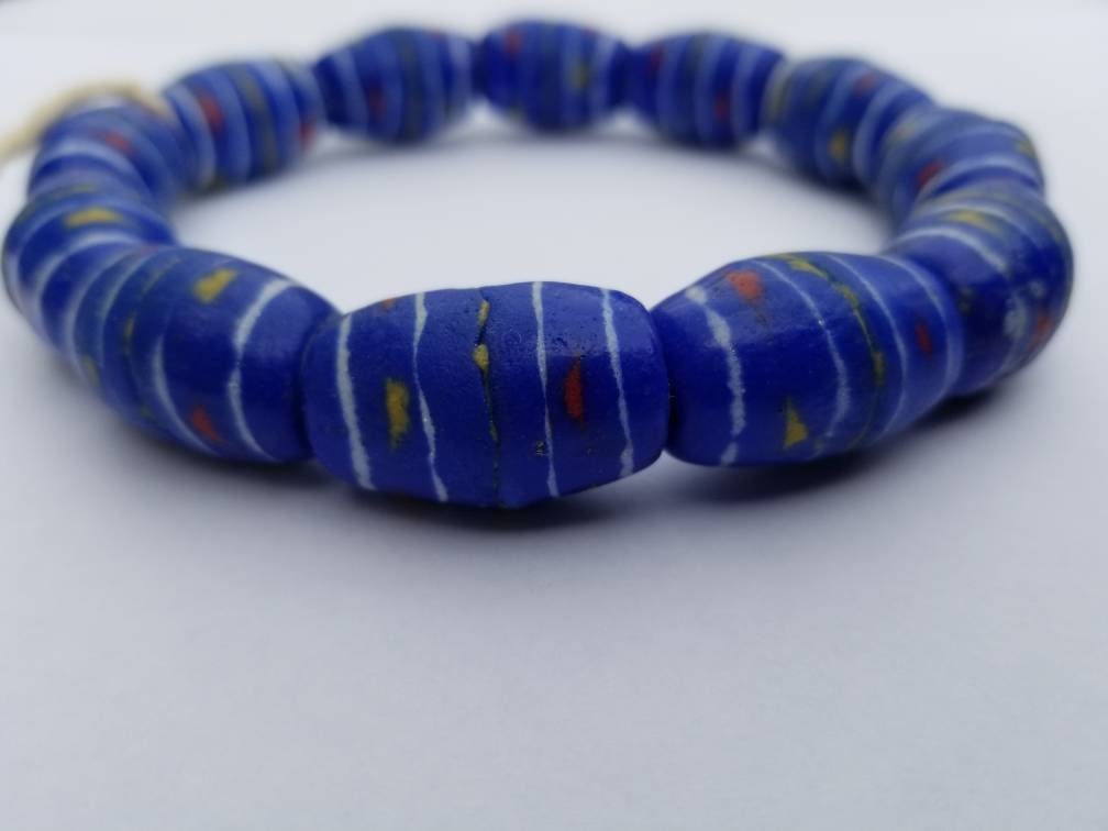 12 Blue African Hand-painted Beads, African Beads