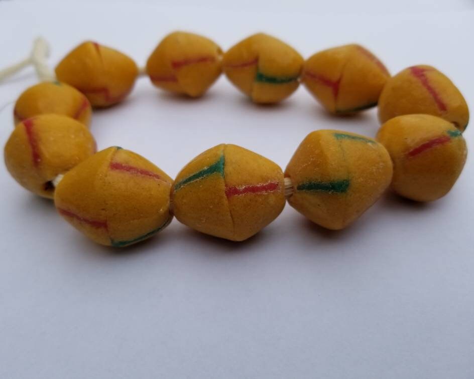 11 Mustard Yellow Chunky bead, Large African Beads