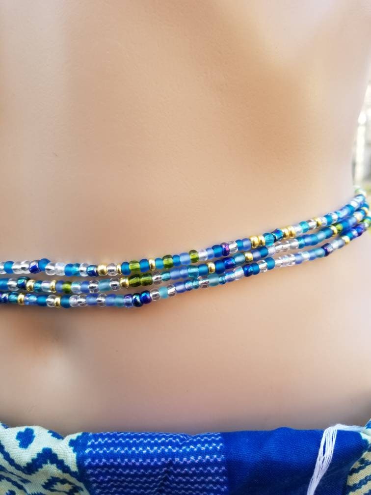 Blue Mix Glass Waist Beads, Belly Waist Chain