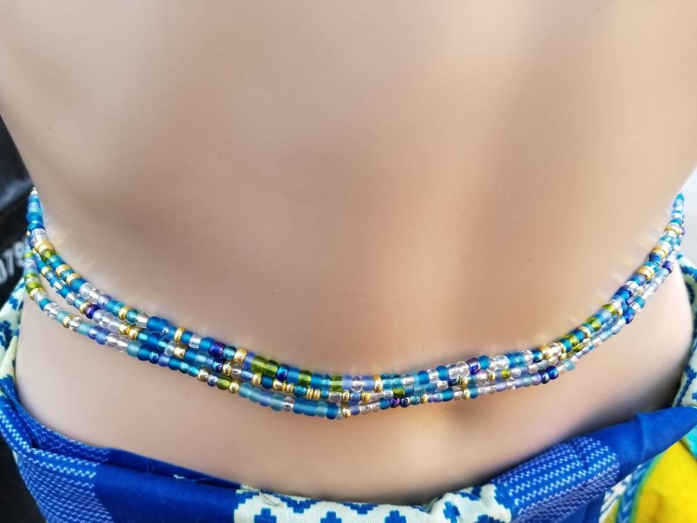 Blue Mix Glass Waist Beads, Belly Waist Chain