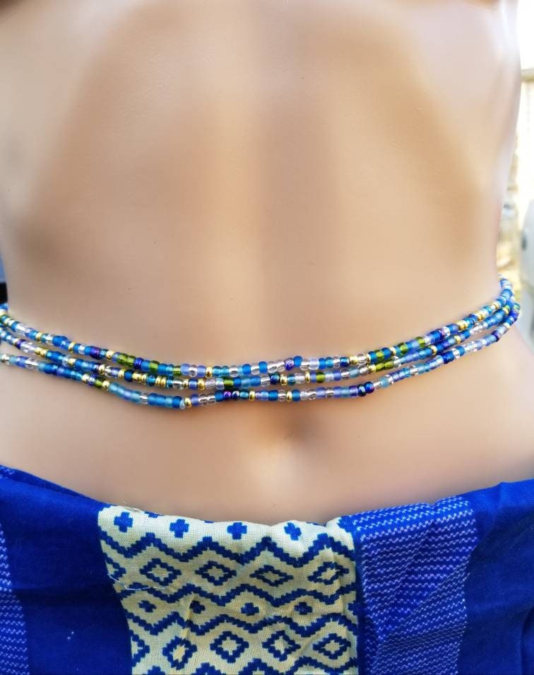 Blue Mix Glass Waist Beads, Belly Waist Chain