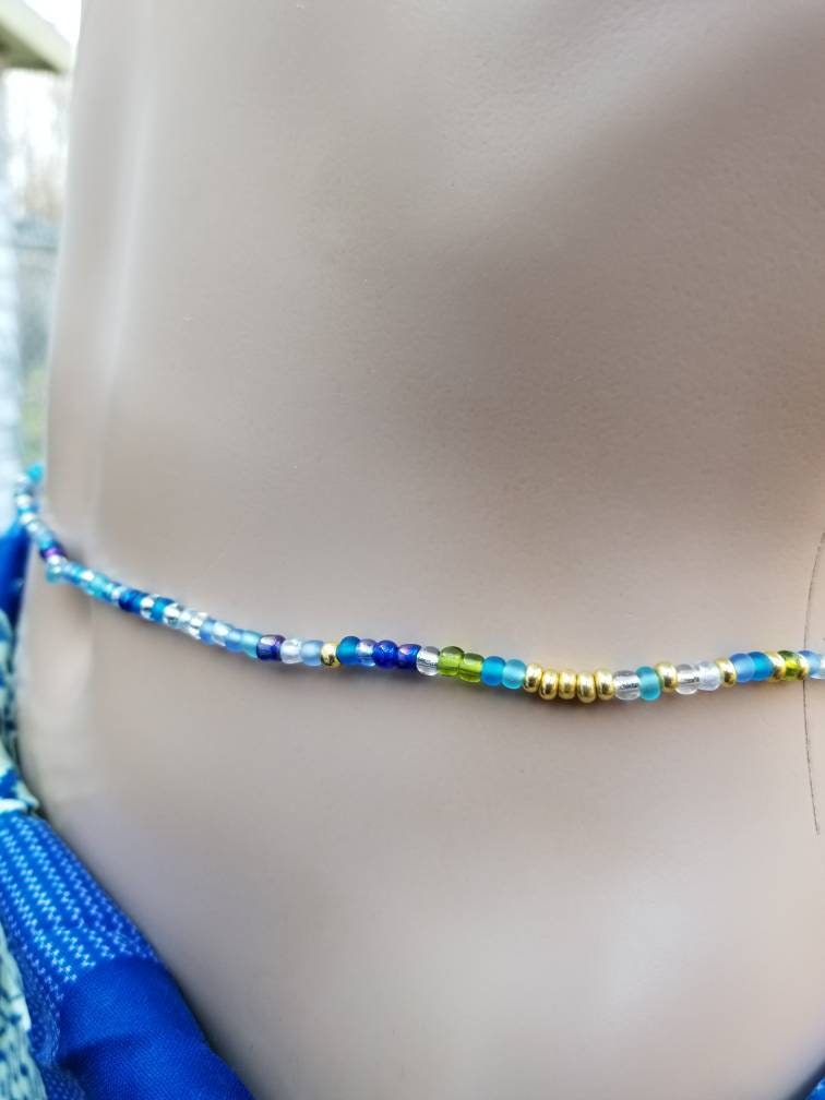 Blue Mix Glass Waist Beads, Belly Waist Chain