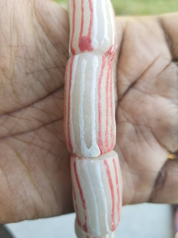 Large Krobo Powdered Glass Beads, 11 African Beads