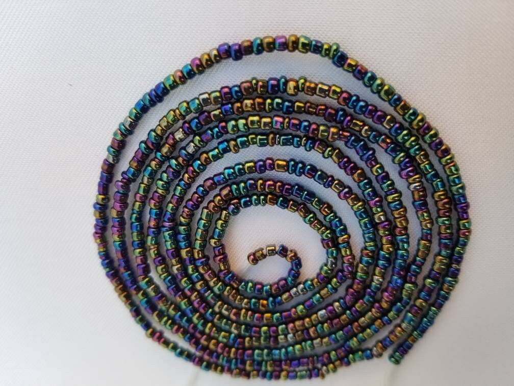 Small Black Rainbow Glass Waist Beads, African Waist Beads, Belly Chain