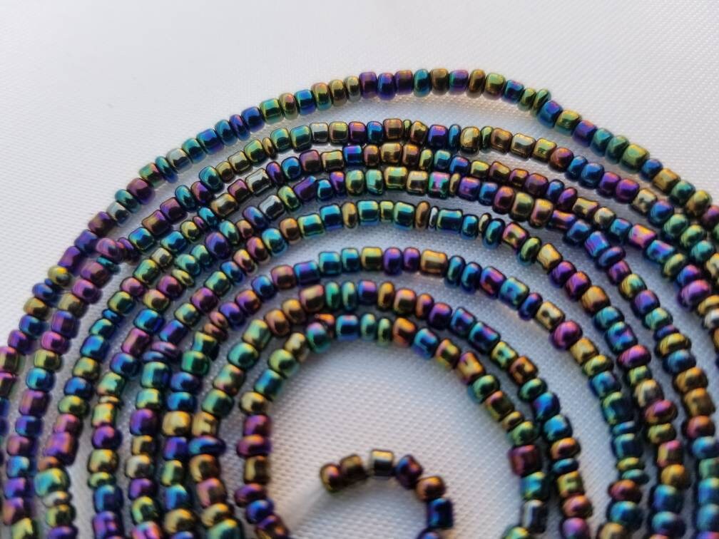 Small Black Rainbow Glass Waist Beads, African Waist Beads, Belly Chain