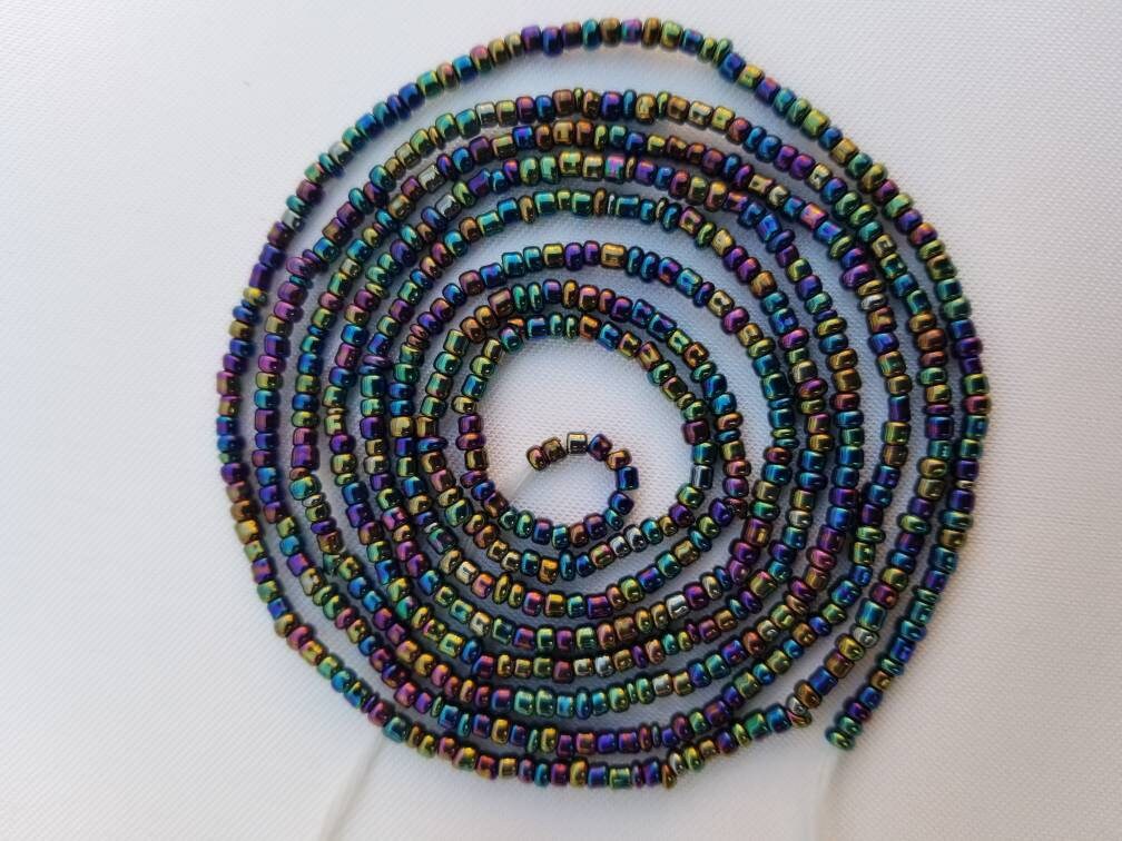 Small Black Rainbow Glass Waist Beads, African Waist Beads, Belly Chain