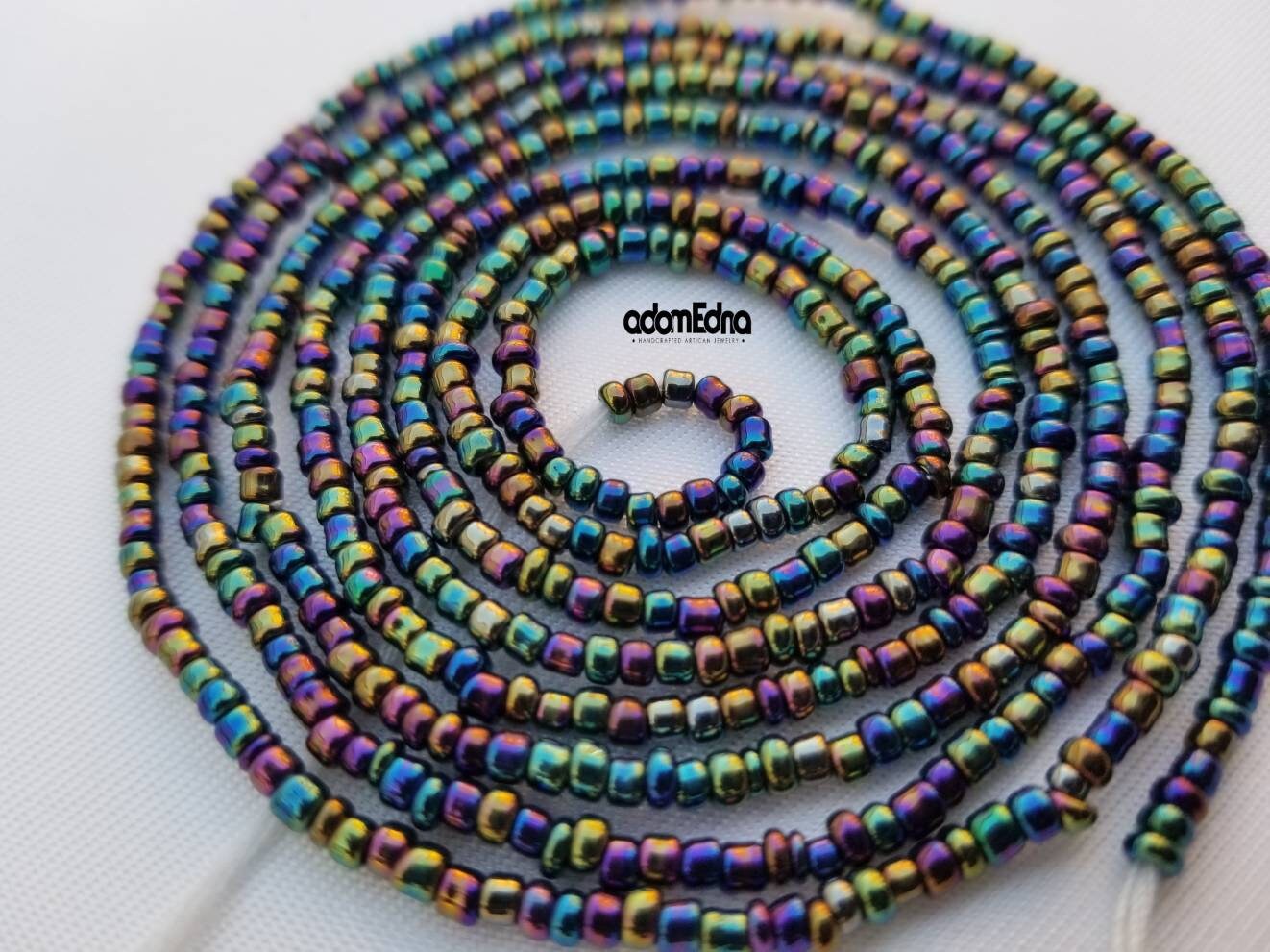 Small Black Rainbow Glass Waist Beads, African Waist Beads, Belly Chain