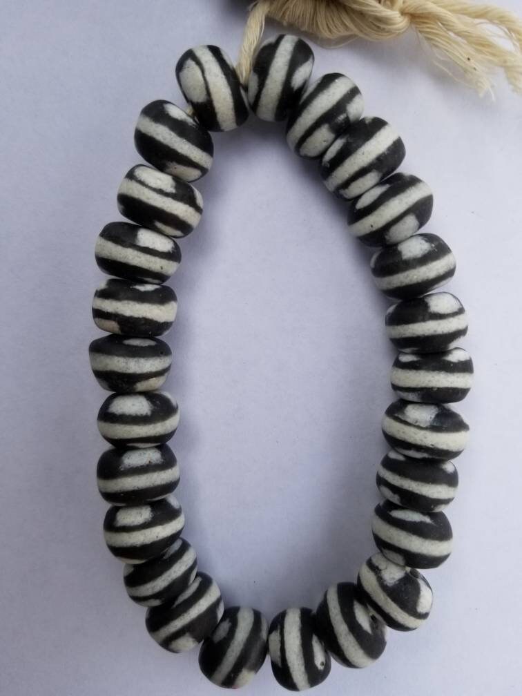 26 Round Black African Glass Beads, Krobo Glass Beads