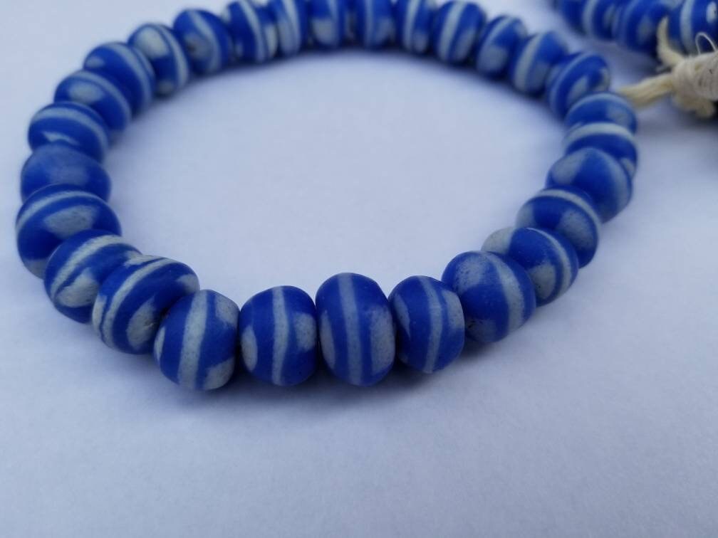 26 Round Blue African Glass Beads, Krobo Glass Beads