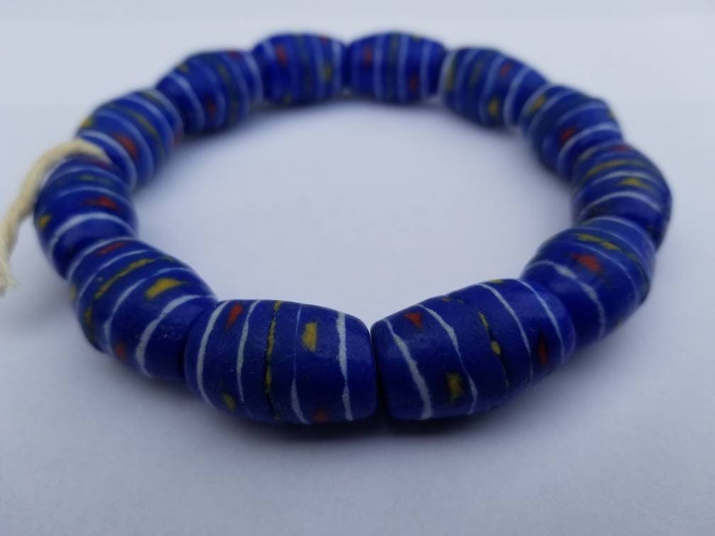 12 Blue African Hand-painted Beads, African Beads